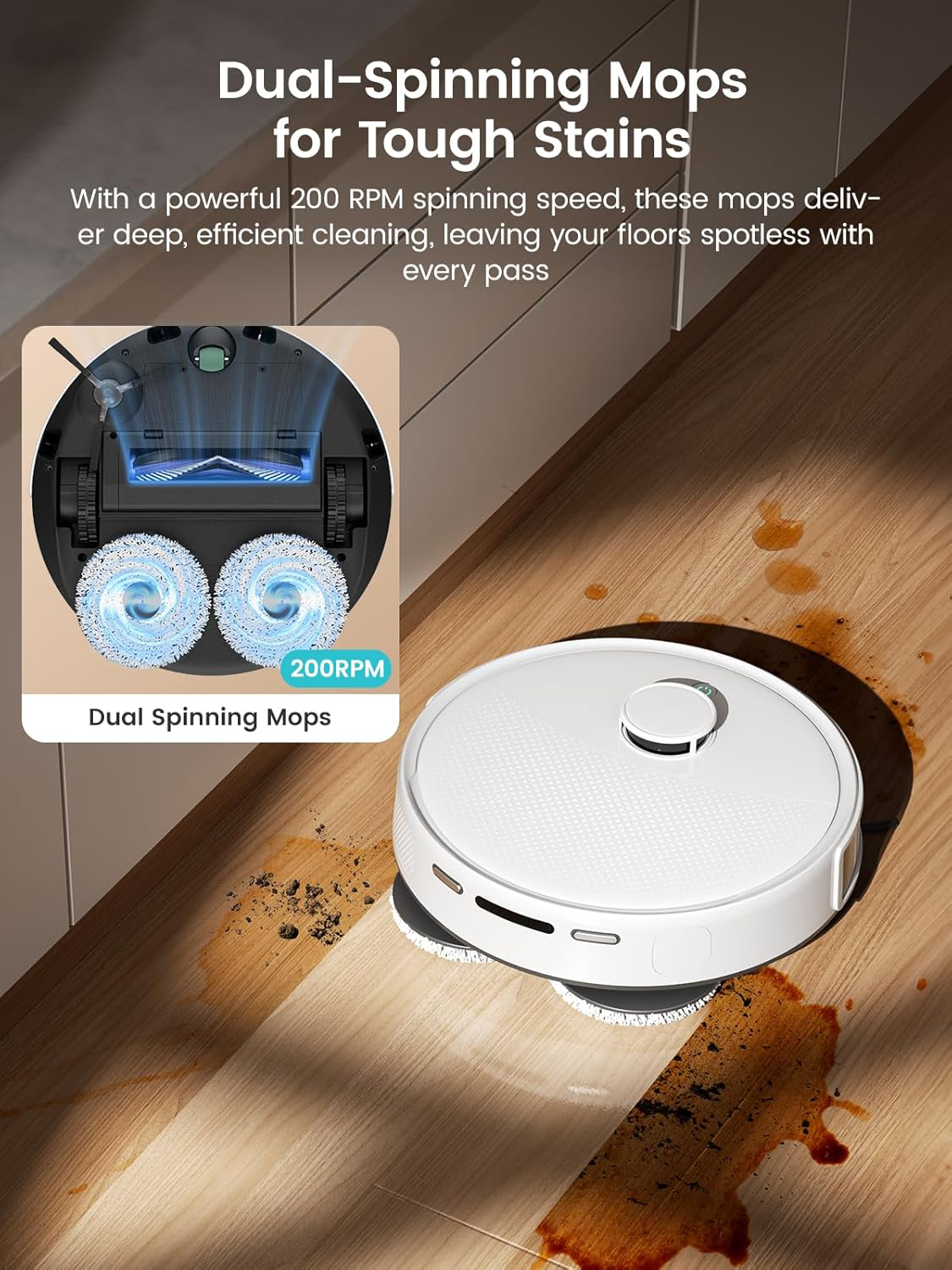Robot Vacuum Cleaner with Wiping Function, 12000 Pa Suction Power, Automatic Dust Emptying, LiDAR Navigation, Carpet Detection, Freemove 3.0 App & Voice Control, 8 Weeks Hands-Free