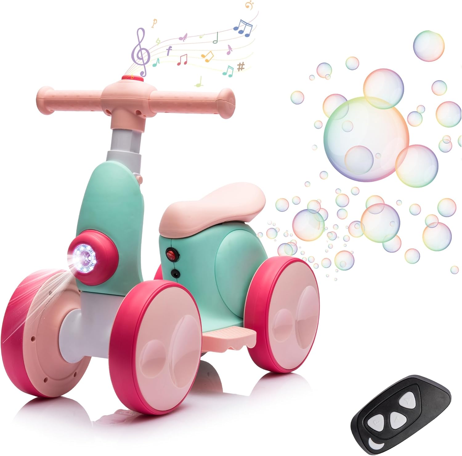 6V Electric Baby Balance Bike for 1 Year Old Boys Girls Ride on Toys 12-36 Months Toddler Balance Bike, 4 Wheels Kids First Bike with Remote Control First Birthday Gifts- Green&Red