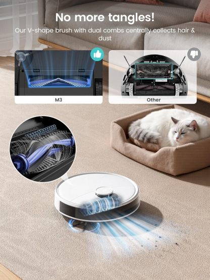 Robot Vacuum Cleaner with Wiping Function, 12000 Pa Suction Power, Automatic Dust Emptying, LiDAR Navigation, Carpet Detection, Freemove 3.0 App & Voice Control, 8 Weeks Hands-Free
