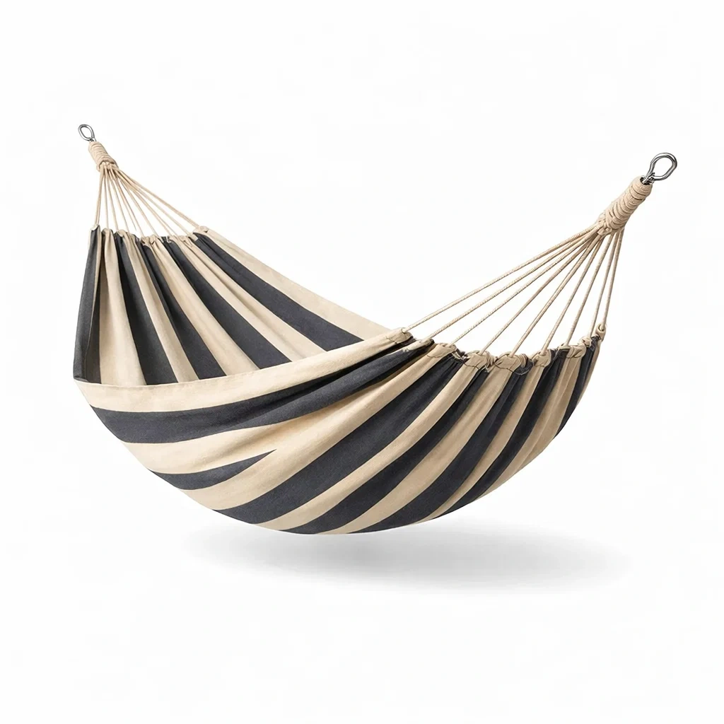 Amaca in Tessuto di Cotone a Righe Beige e Nero-NOOKLUXZ