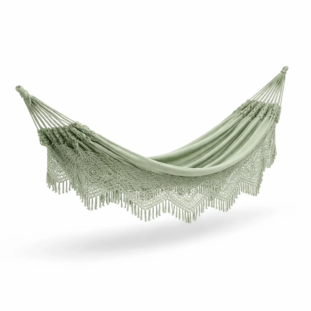 Amaca in Cotone Verde con Frange Macramè-NOOKLUXZ