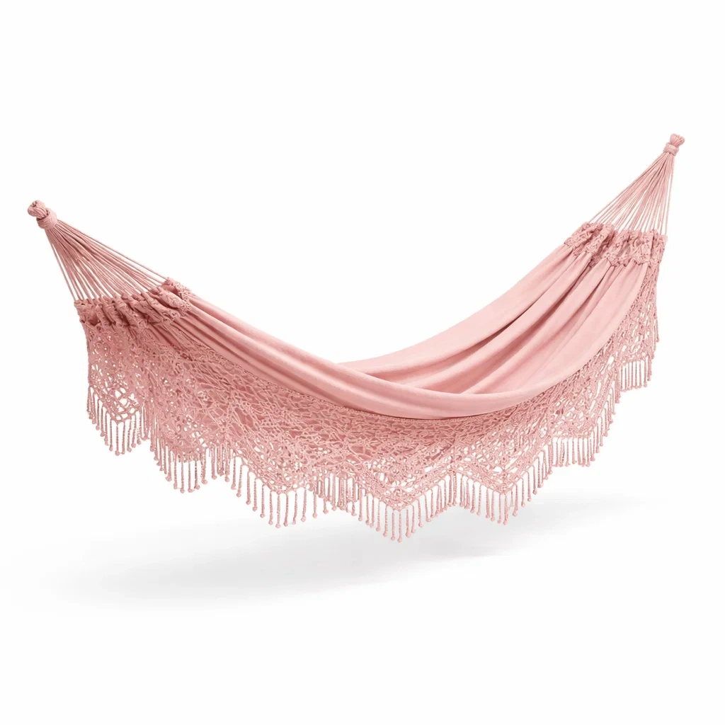 Amaca in Cotone con Frange in Pizzo Rosa-NOOKLUXZ