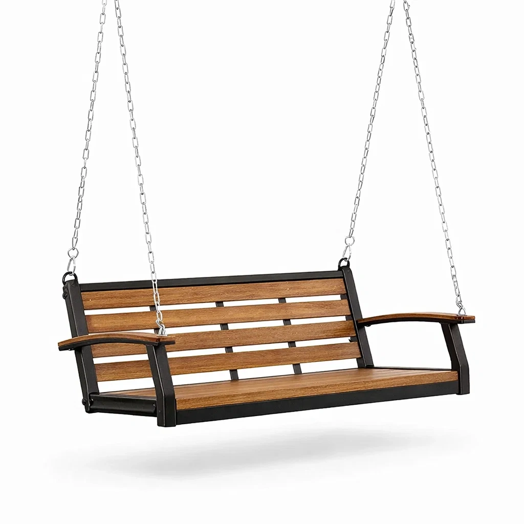 Altalena da veranda in Metallo e Legno Marrone e Nero-NOOKLUXZ