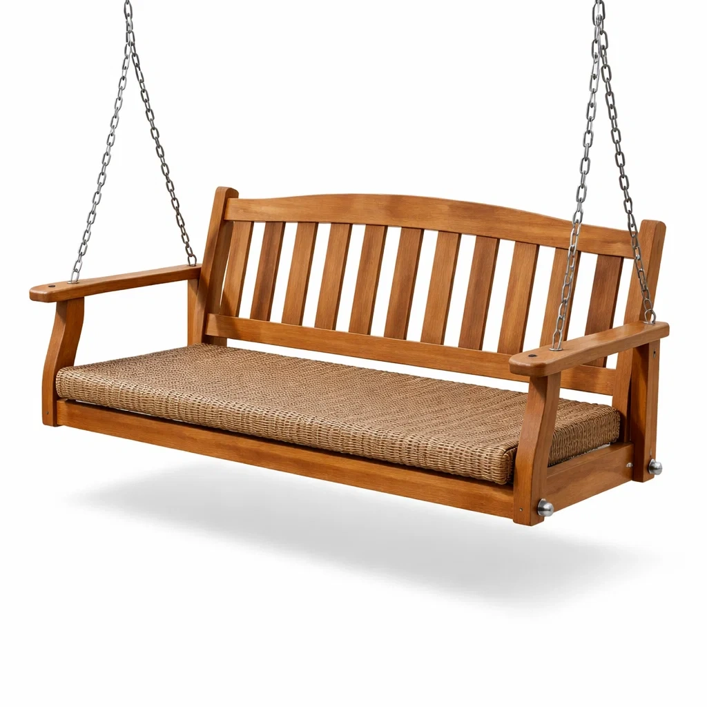 Altalena da veranda in Legno con Seduta in Rattan-NOOKLUXZ