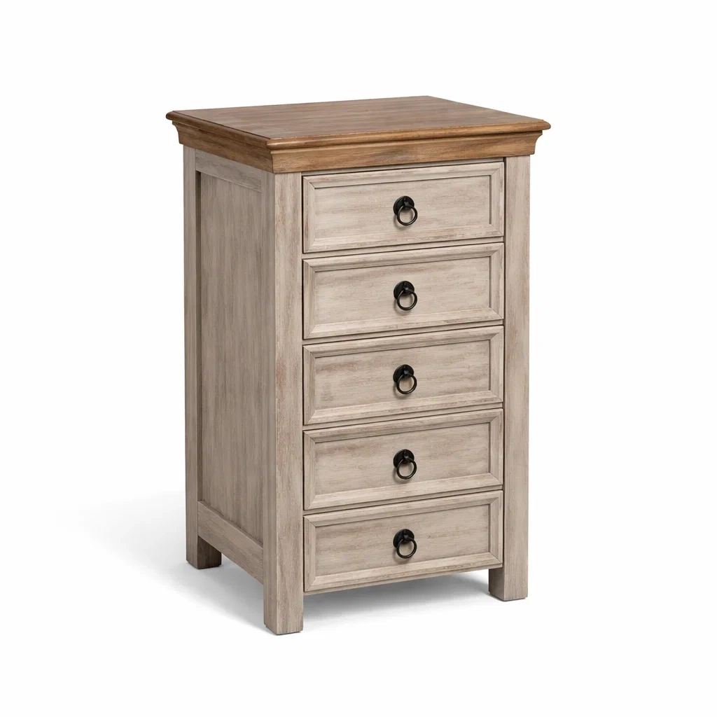 Cassettiera in Legno Massello Bianco e Marrone-NOOKLUXZ