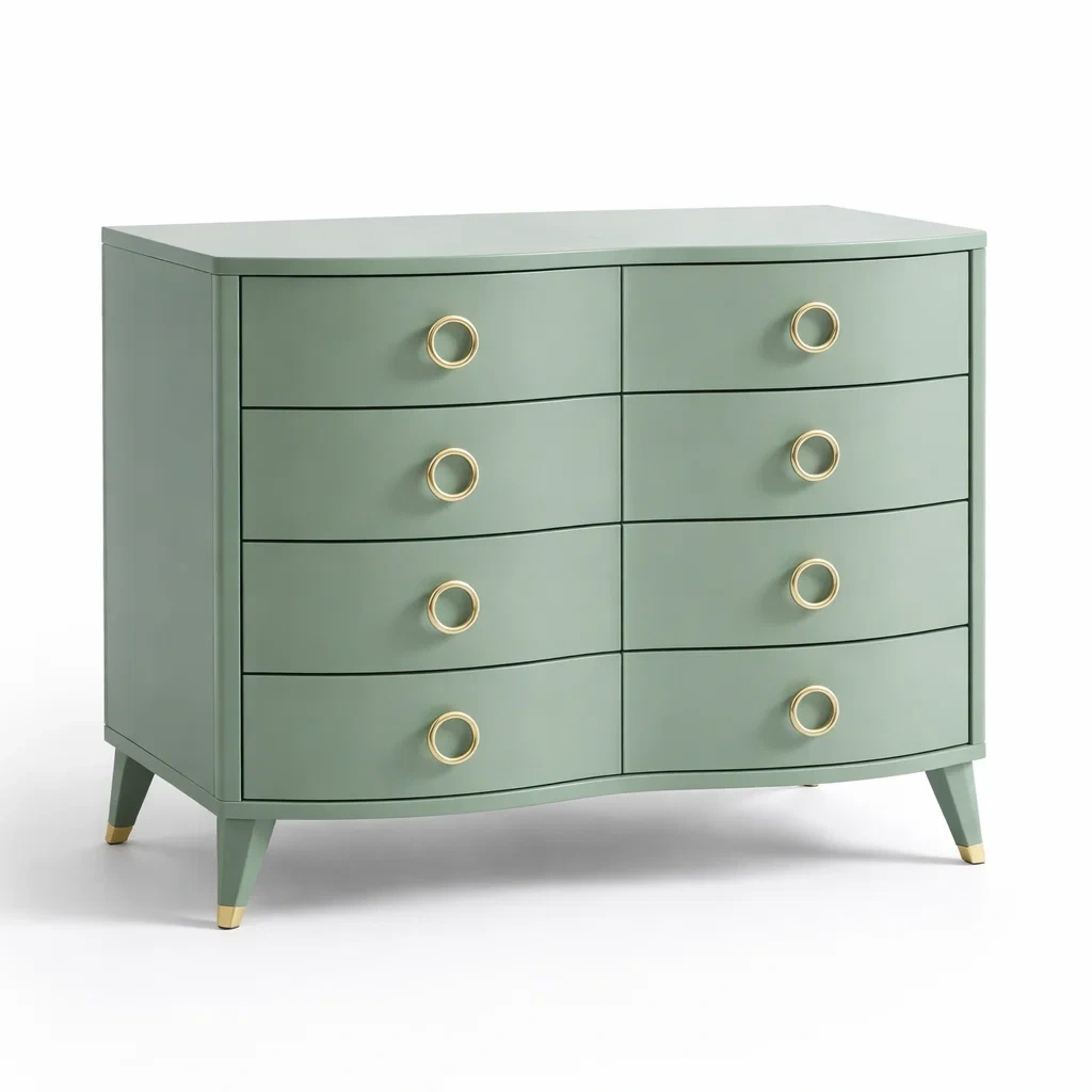 Cassettiera in MDF Verde con Maniglie in Metallo Oro-NOOKLUXZ