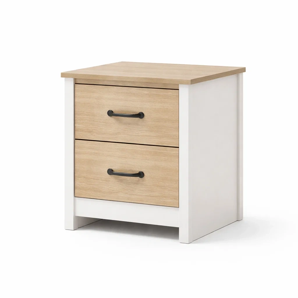 Comodino in MDF Bianco e Rovere con Cassetti-NOOKLUXZ