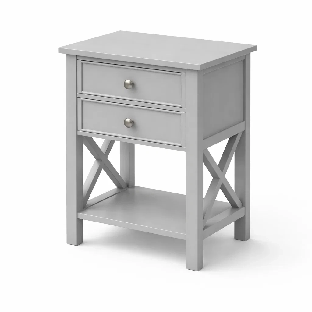 Comodino in MDF Grigio con Cassetti e Ripiano-NOOKLUXZ