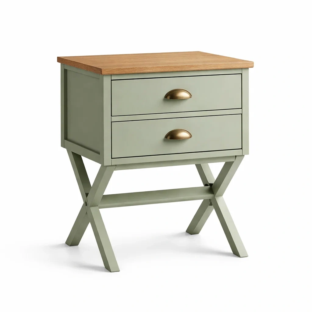 Comodino in Legno Verde con Maniglie in Ottone-NOOKLUXZ