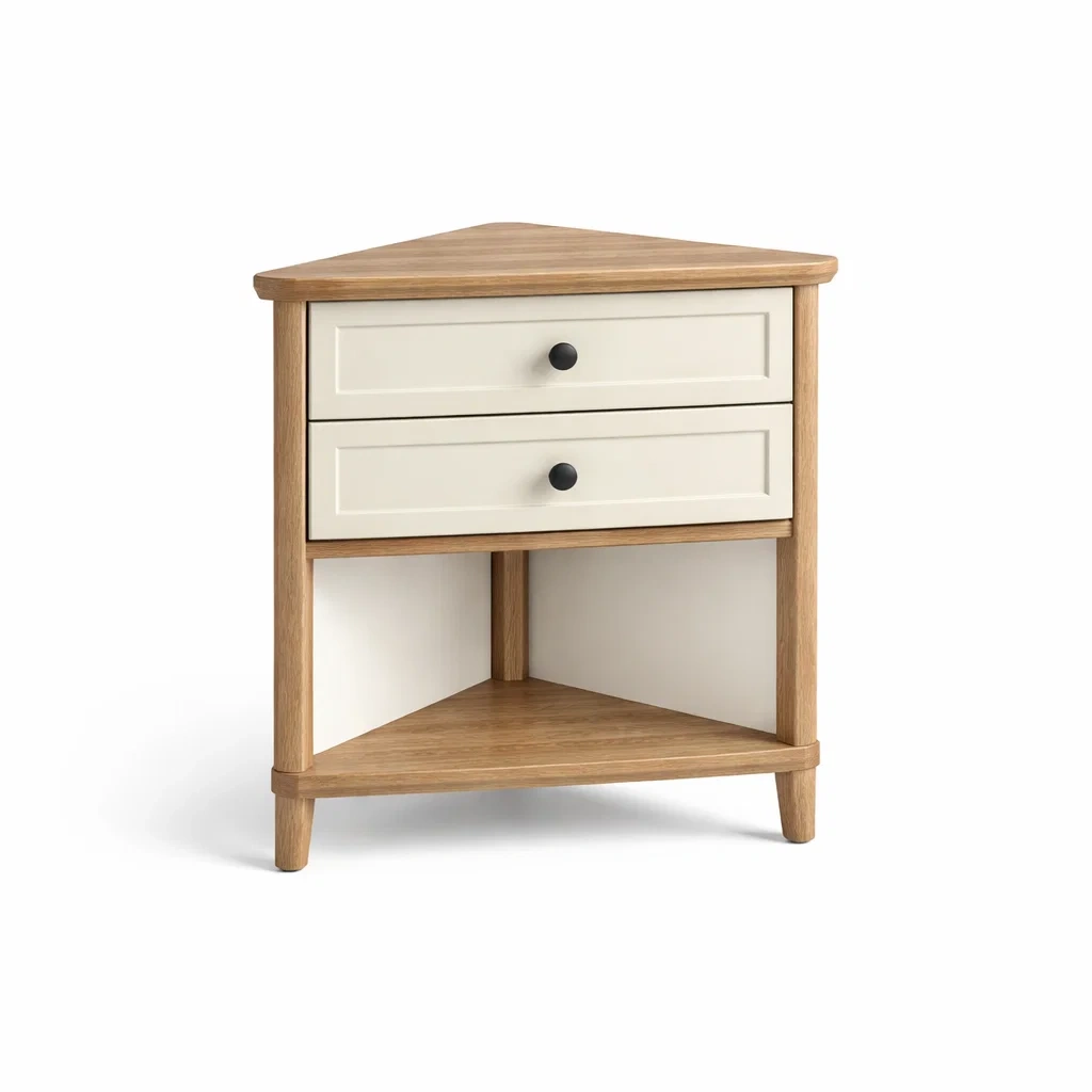 Comodino Angolare in Legno e MDF Crema-NOOKLUXZ