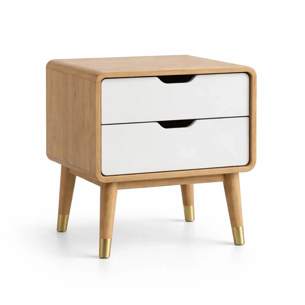 Comodino in Legno con Cassetti Bianchi-NOOKLUXZ