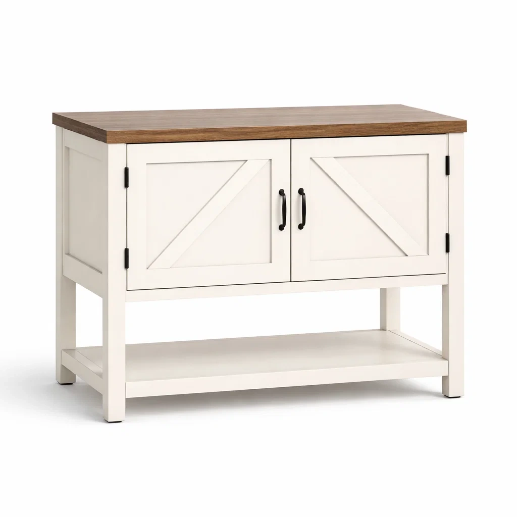 Credenza in MDF Bianco con Piano in Legno-NOOKLUXZ