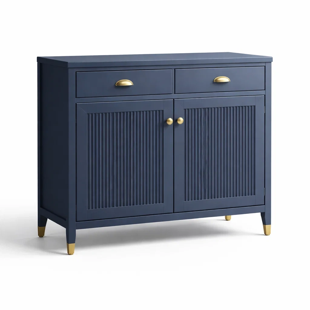 Credenza in MDF Blu con Dettagli Dorati e Cassetti-NOOKLUXZ