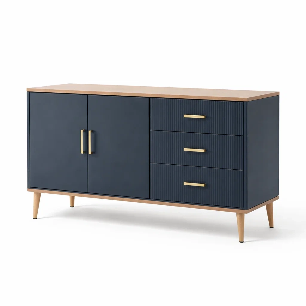 Credenza in Legno con Ante e Cassetti Blu Scuro-NOOKLUXZ