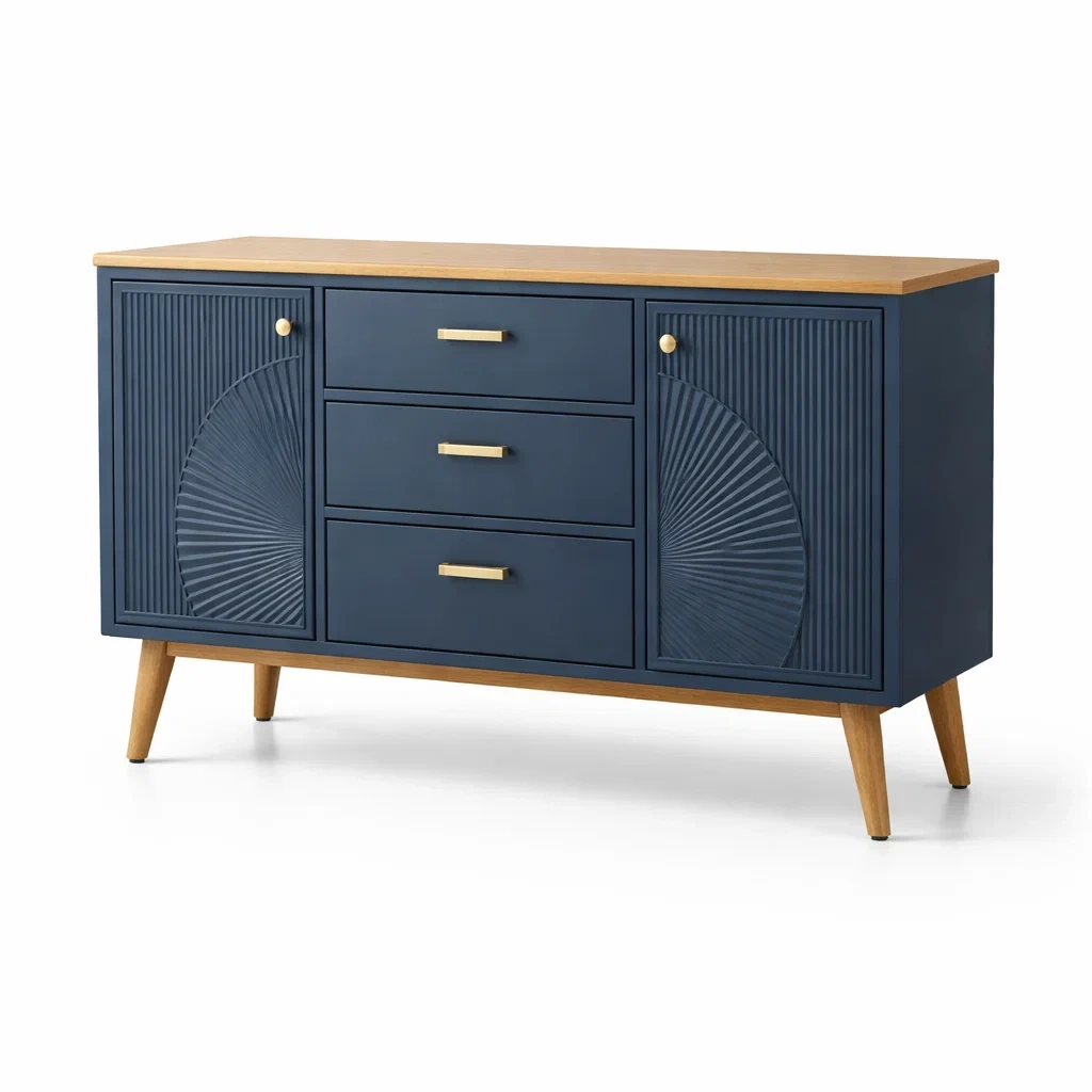 Credenza in Legno Blu con Ante e Cassetti-NOOKLUXZ