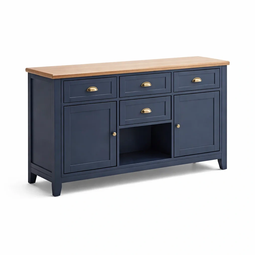Credenza in Legno con Cassetti e Ante Blu e Naturale-NOOKLUXZ