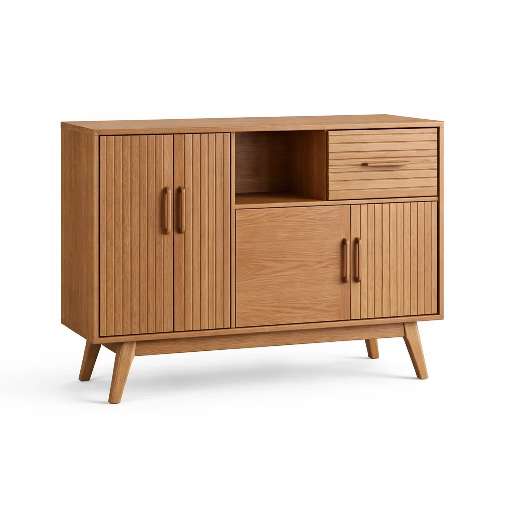 Credenza in Legno di Quercia con Cassetto e Ante a Doghe-NOOKLUXZ