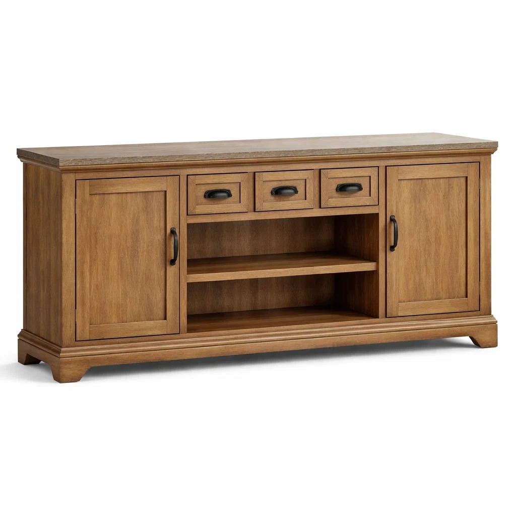 Credenza in Legno Compensato Noce con Cassetti e Ante-NOOKLUXZ