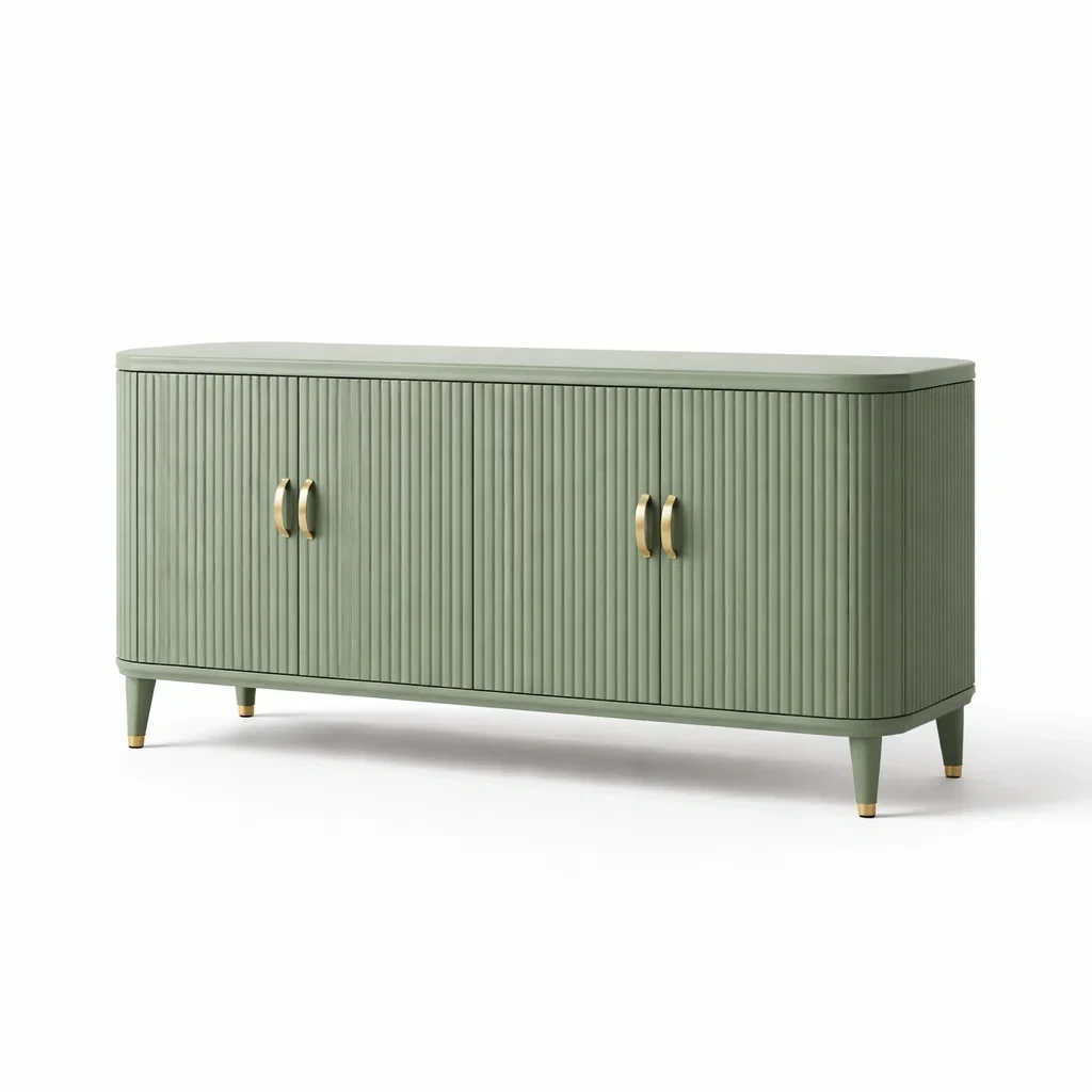 Credenza in Legno MDF Verde con Maniglie in Ottone-NOOKLUXZ