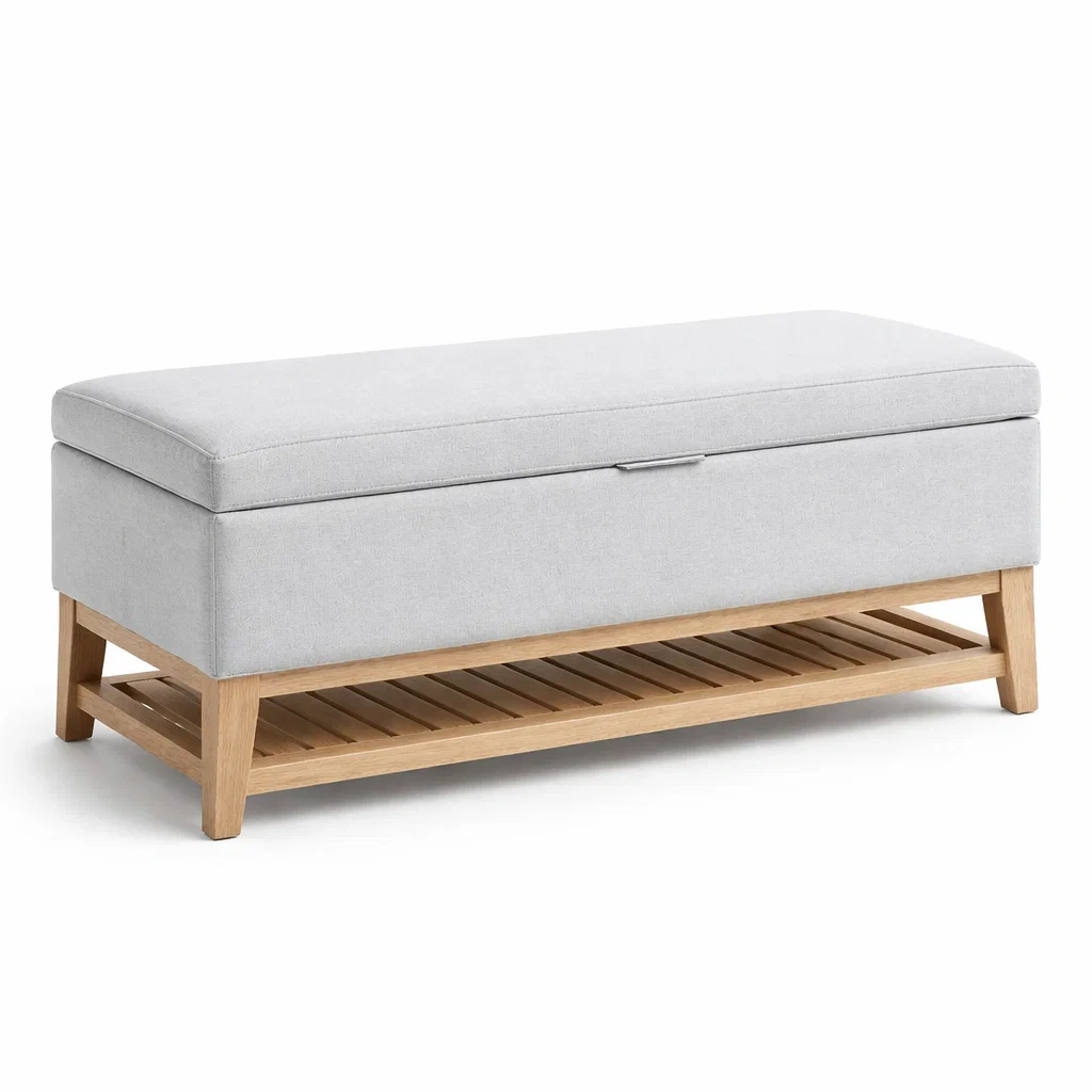 Panca contenitore in Rovere e Tessuto Grigio-NOOKLUXZ