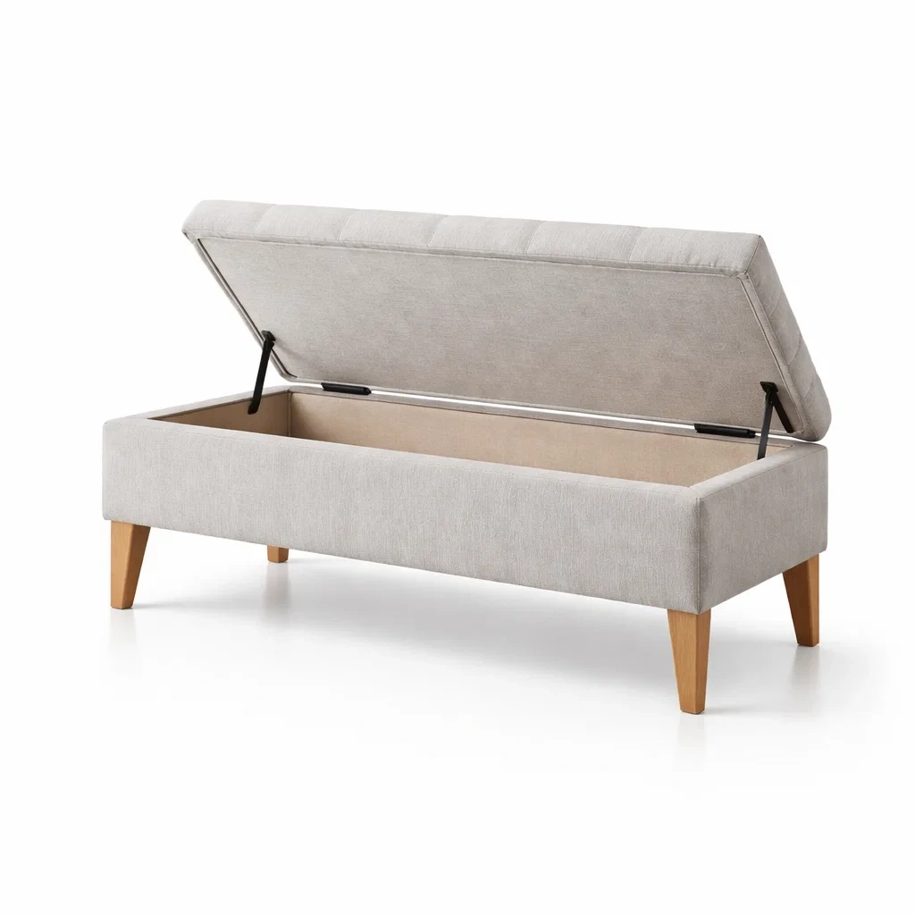 Panca contenitore in Legno e Tessuto Beige-NOOKLUXZ