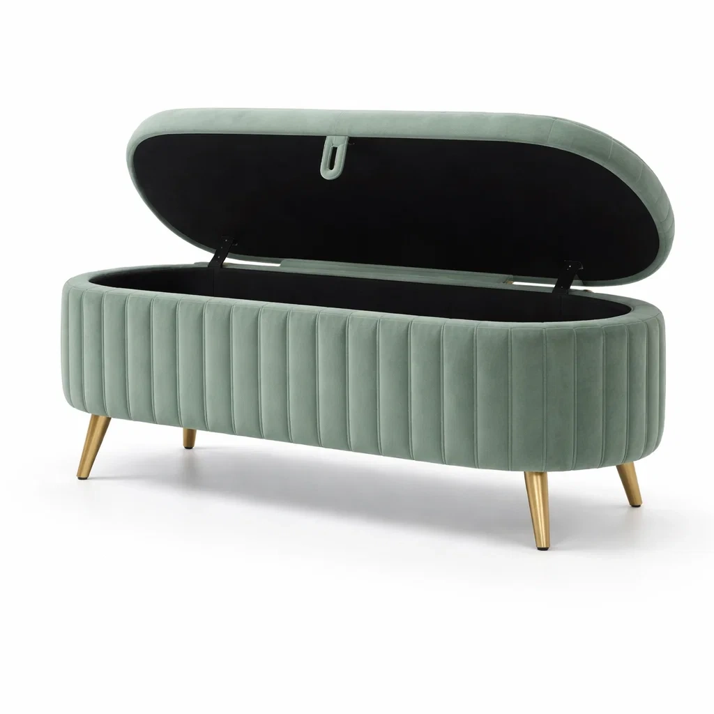 Panca contenitore in Velluto con Gambe in Metallo-NOOKLUXZ