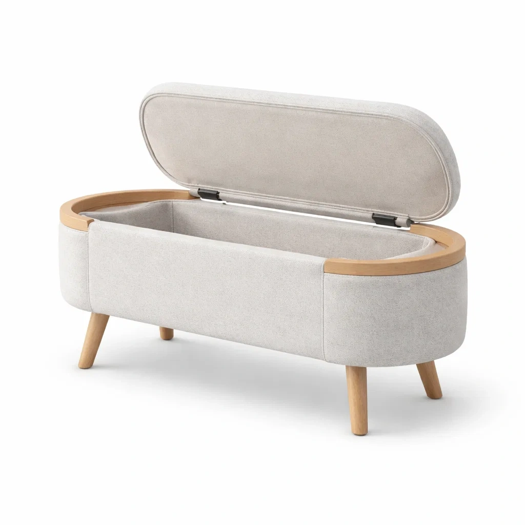 Panca contenitore in Tessuto e Legno Beige-NOOKLUXZ