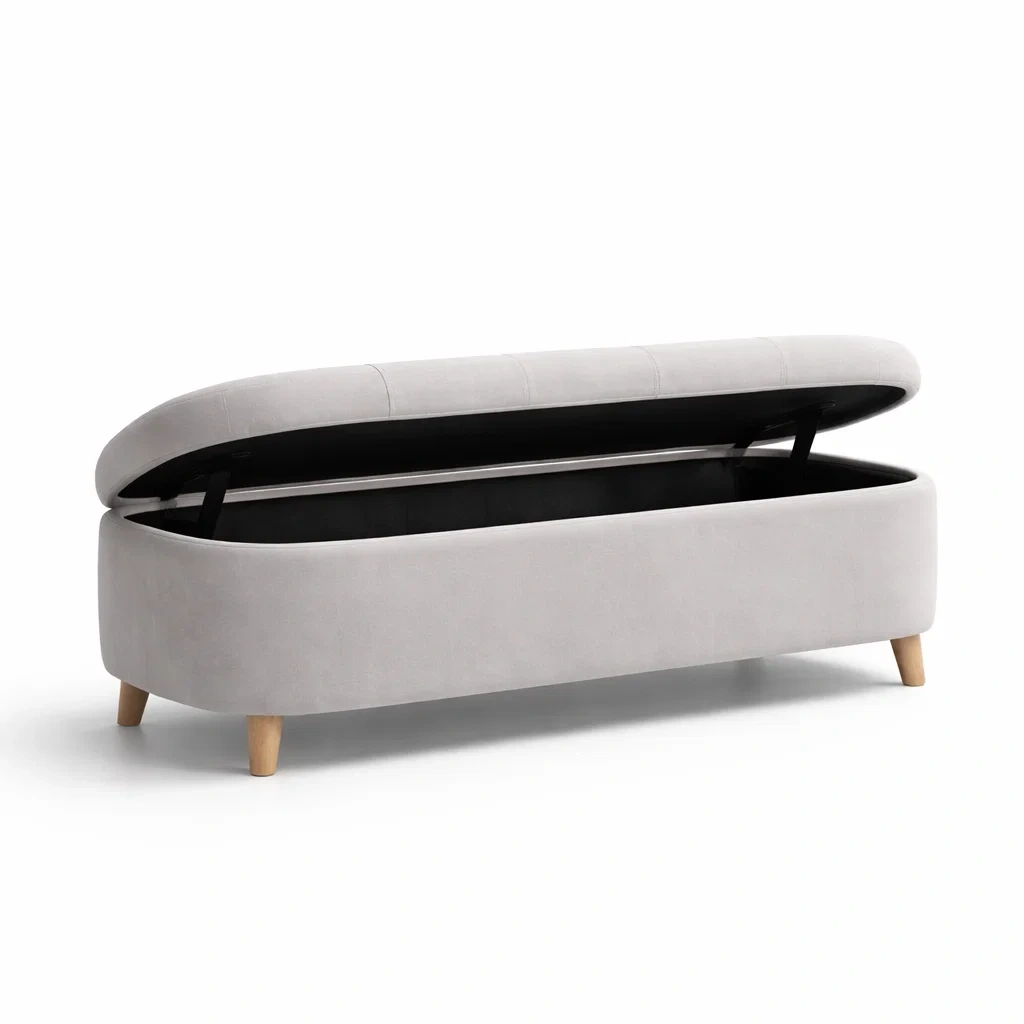 Panca contenitore in Tessuto Grigio con Gambe in Legno-NOOKLUXZ
