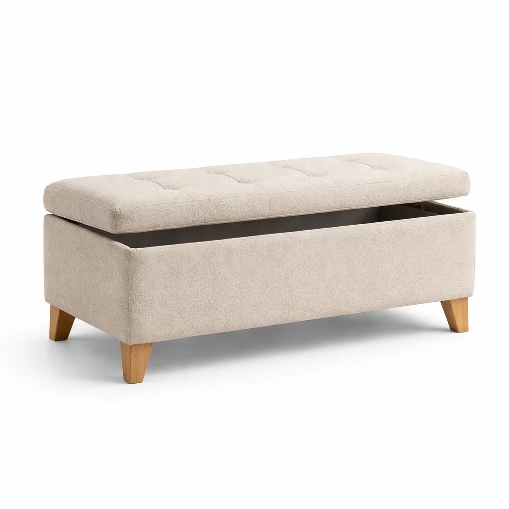 Panca contenitore in Tessuto con Gambe in Legno Beige-NOOKLUXZ