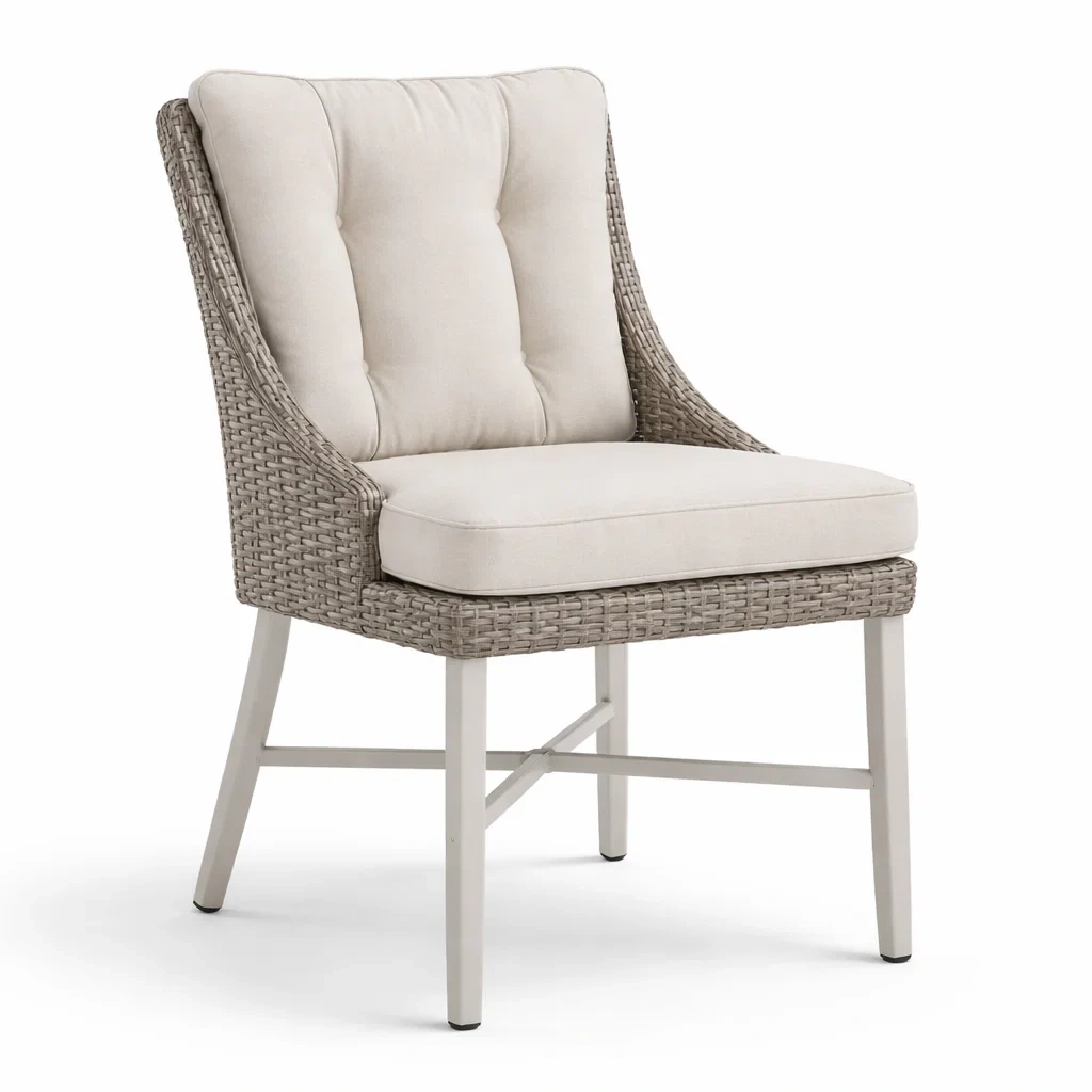 Sedia da pranzo in Rattan con Struttura in Alluminio e Cuscini in Tessuto-NOOKLUXZ