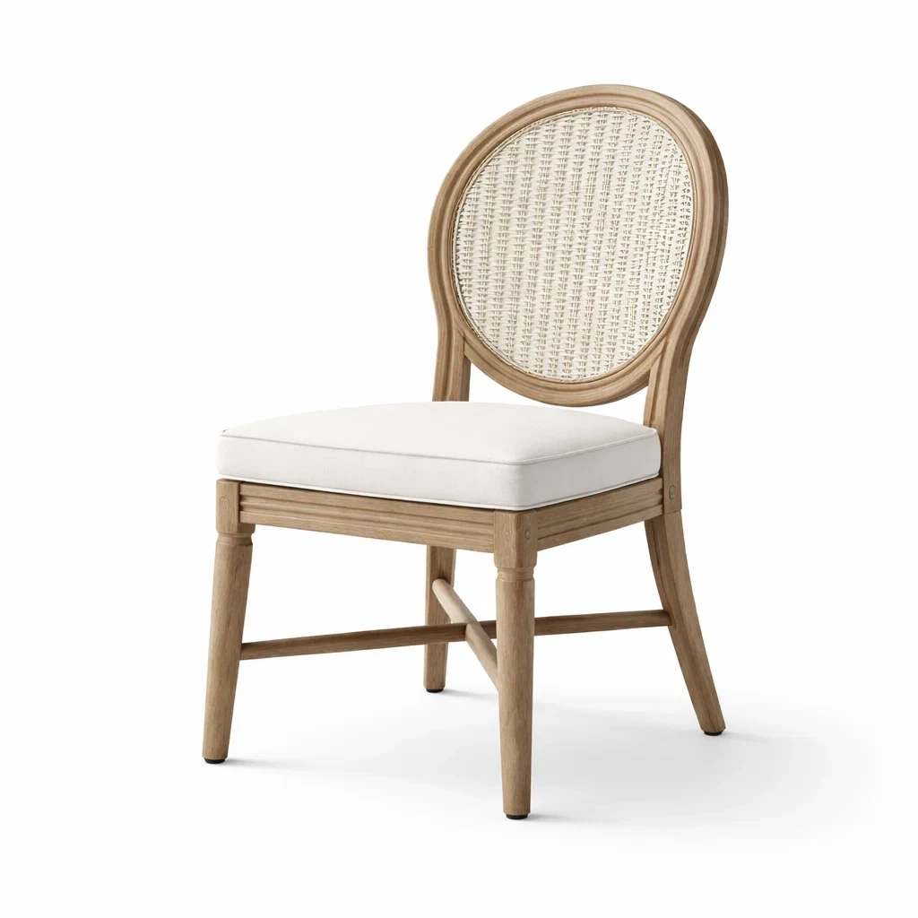 Sedia da pranzo con Struttura in Legno e Schienale in Rattan-NOOKLUXZ