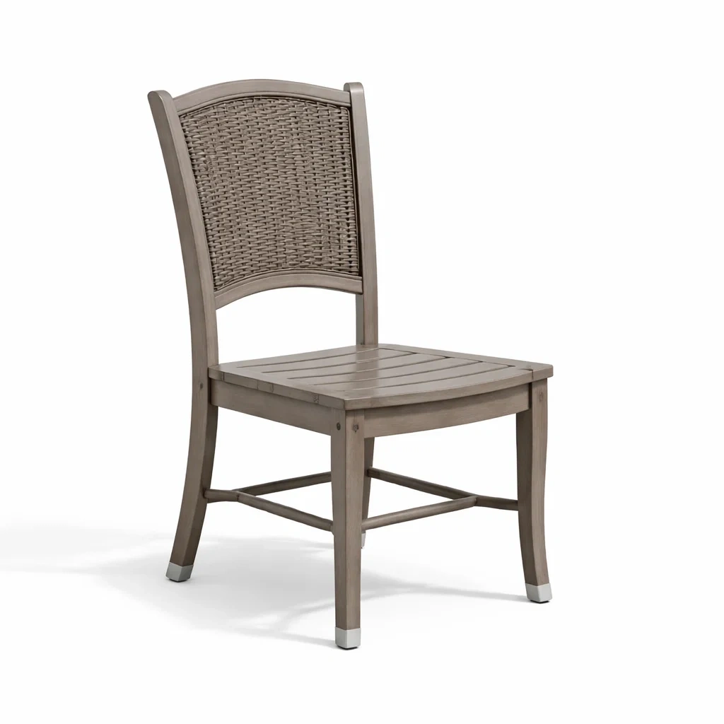 Sedia da pranzo in Legno Massello e Rattan Grigio-NOOKLUXZ