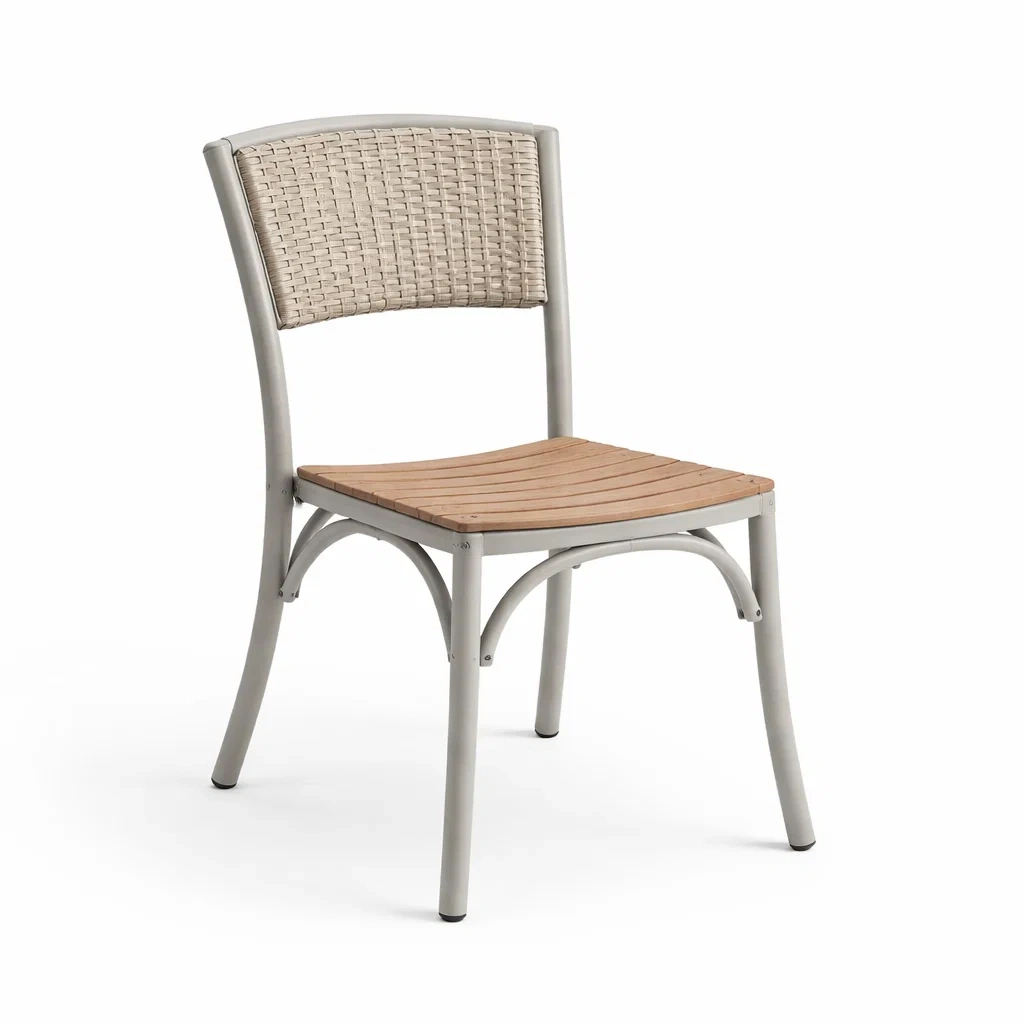 Sedia da pranzo in Legno Alluminio e Polyrattan Beige-NOOKLUXZ