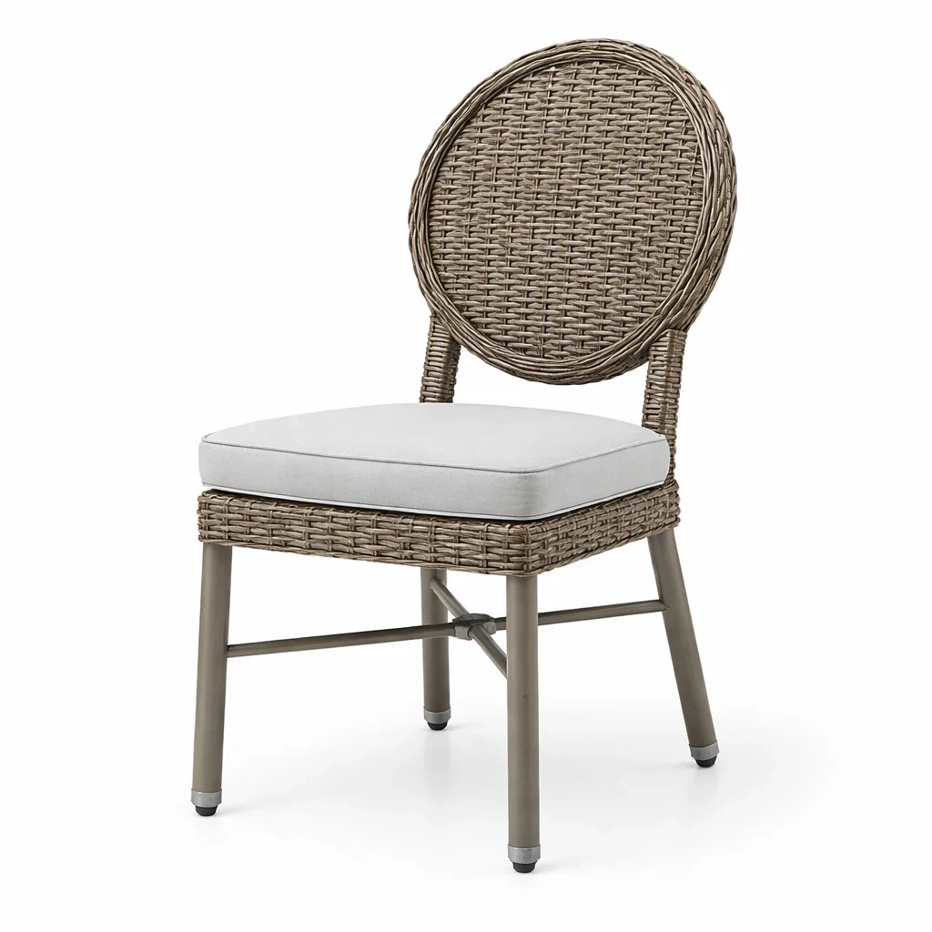 Sedia da pranzo in Rattan Sintetico con Struttura in Acciaio e Cuscino in Poliestere-NOOKLUXZ