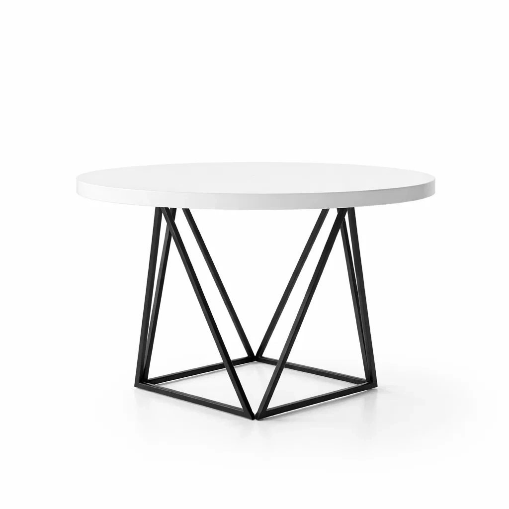 Tavolo da pranzo rotondo in Legno Composito Bianco con Base in Metallo Nero-NOOKLUXZ