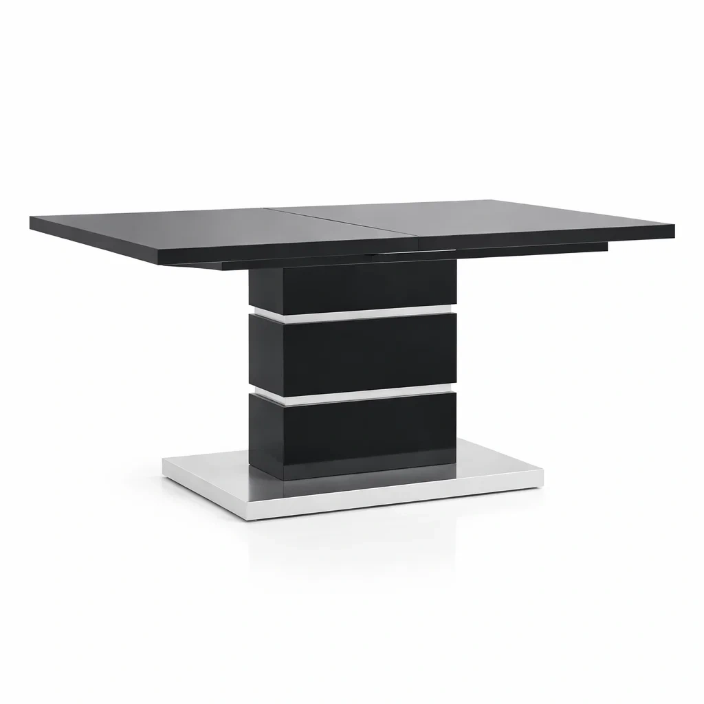 Tavolo da pranzo rettangolare estensibile in Legno Composito e Acciaio Nero-NOOKLUXZ