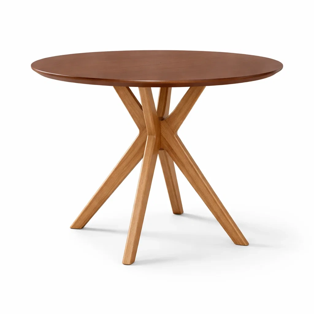 Tavolo da pranzo rotondo in Legno Massello Noce e Naturale-NOOKLUXZ