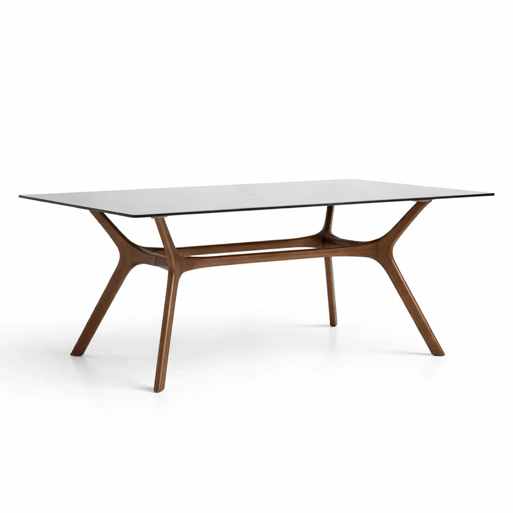 Tavolo da pranzo rettangolare in Vetro Temperato e Legno Massello-NOOKLUXZ