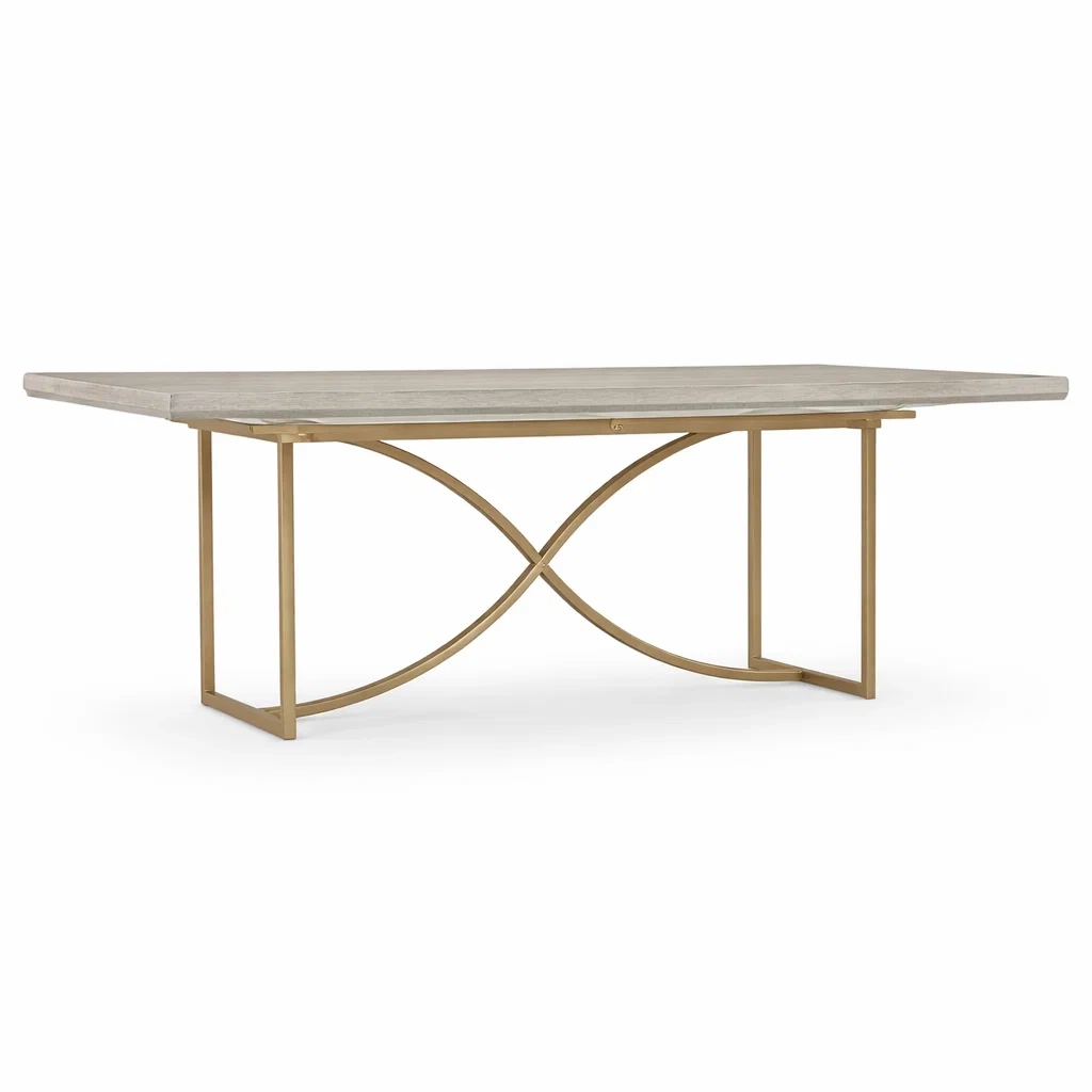 Tavolo da pranzo rettangolare in Legno e Metallo Dorato-NOOKLUXZ