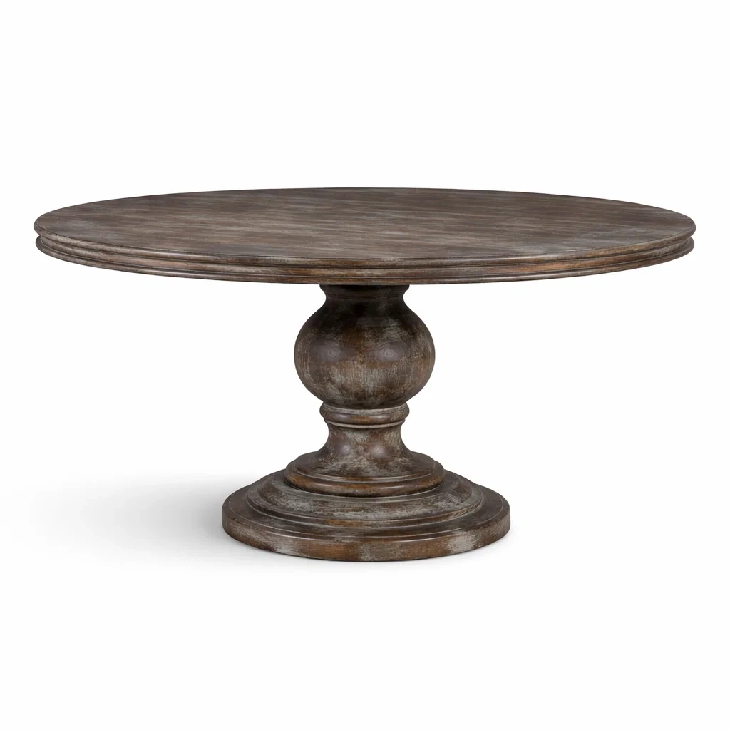 Tavolo da pranzo rotondo in Legno Massello Marrone Anticato-NOOKLUXZ