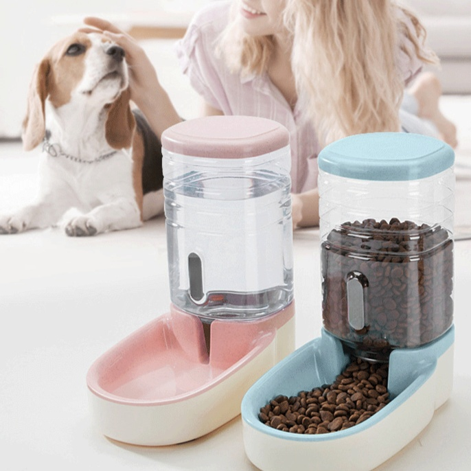 Cat Dog Food Storage Container Automatic Feeding and Water Bowl Set