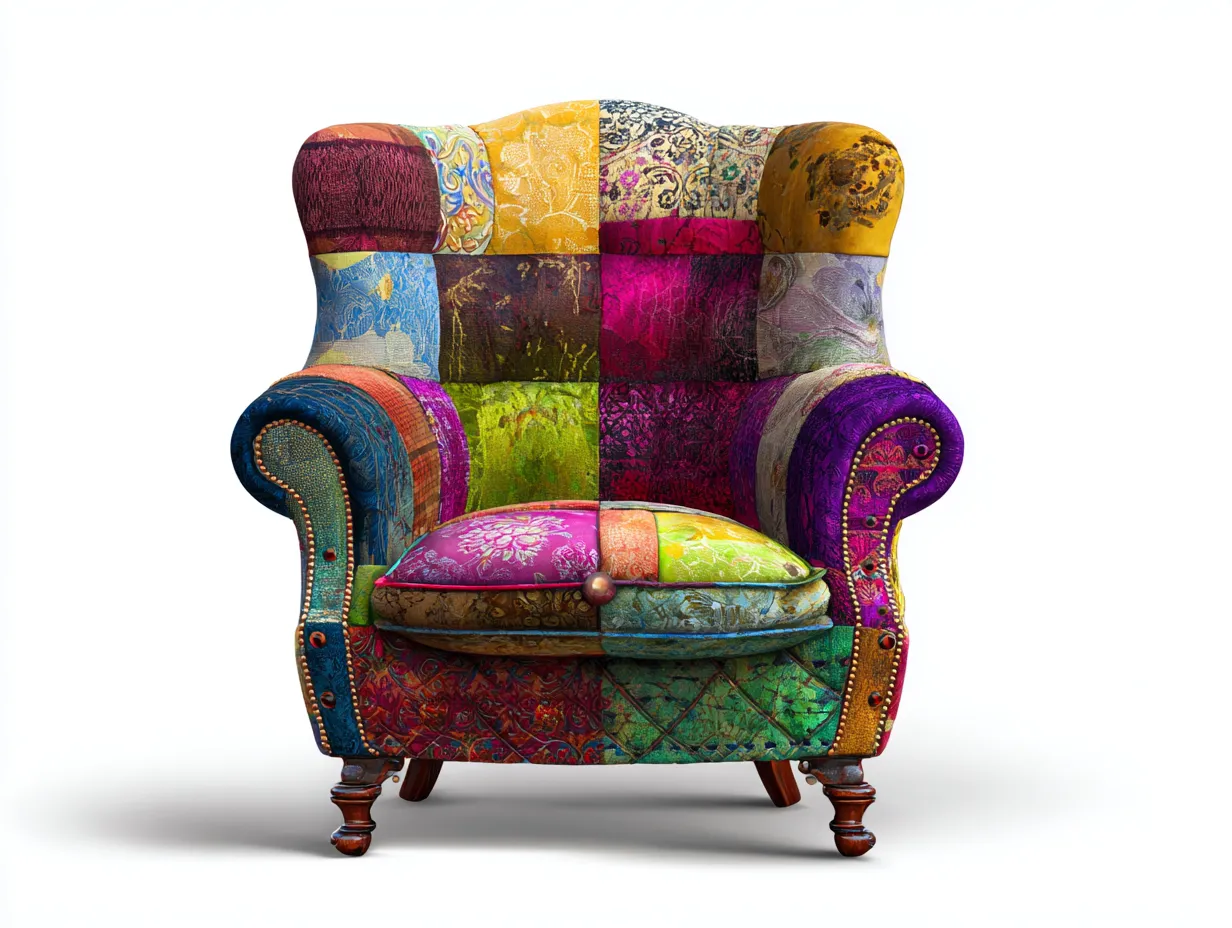 Fauteuil en velours patchwork 92x90x105 cm - multicolore - adapté au salon - style artistique-Pineuphaus