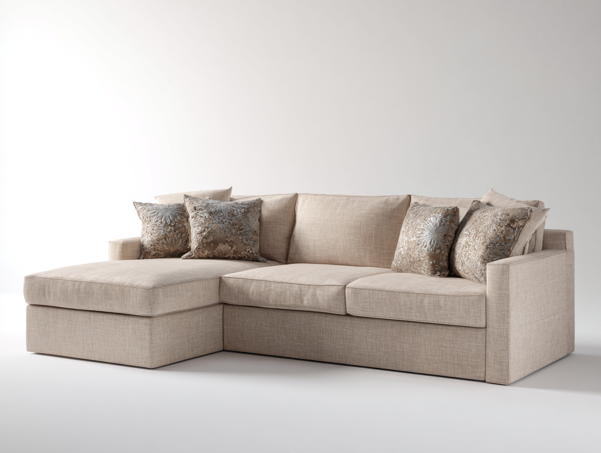 Canapé d'angle en tissu 252x162x82 cm - beige - style contemporain pour salon-Pineuphaus