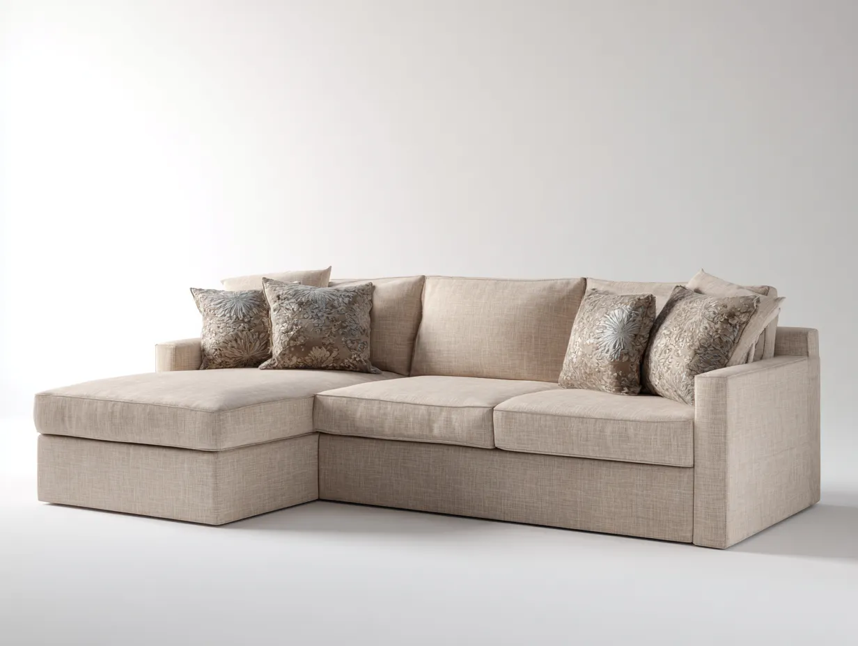 Canapé d'angle en tissu 252x162x82 cm - beige - style contemporain pour salon-Pineuphaus