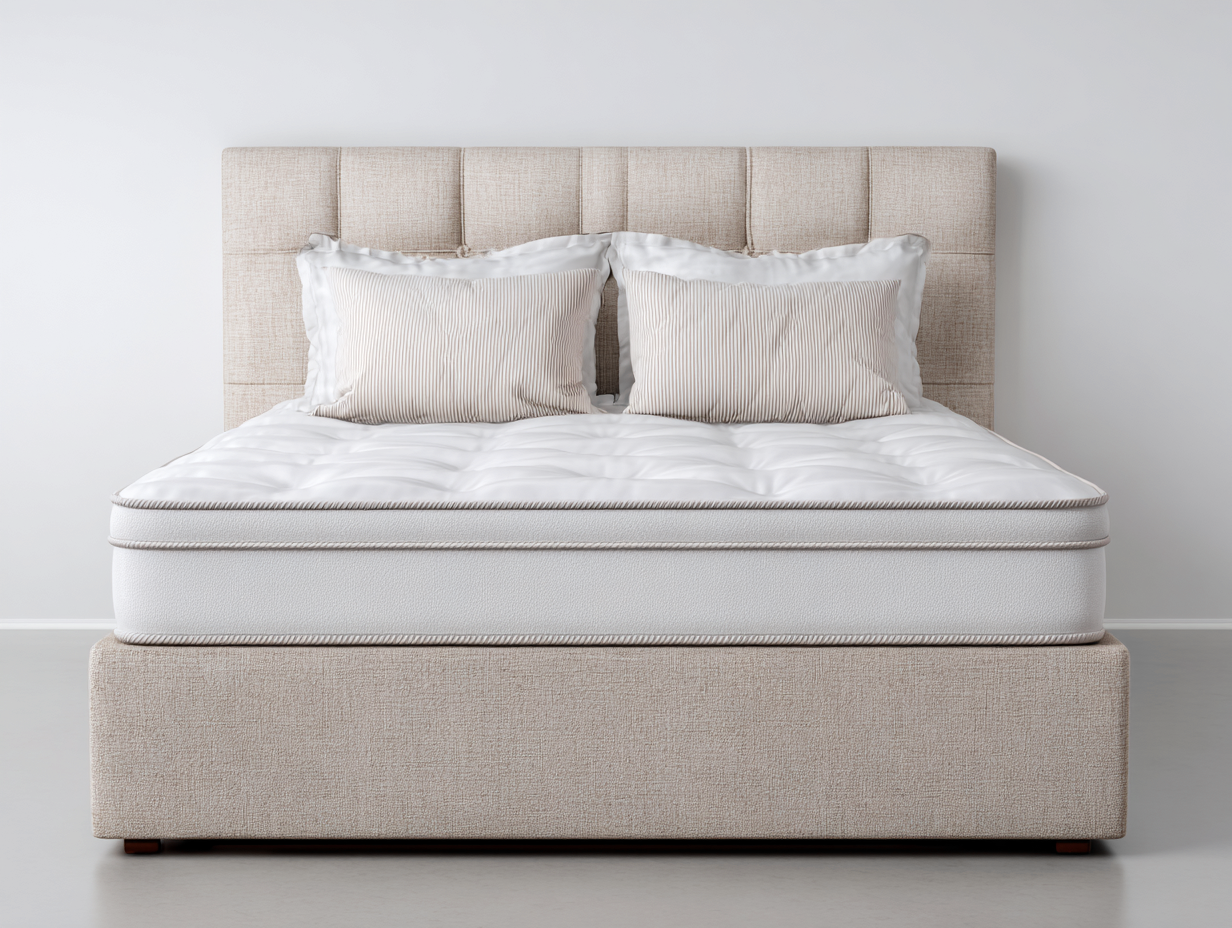 Lit double tapissé en tissu pour chambre 200x160x105 cm - beige - design contemporain-Pineuphaus