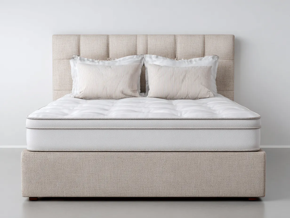 Lit double tapissé en tissu pour chambre 200x160x105 cm - beige - design contemporain-Pineuphaus