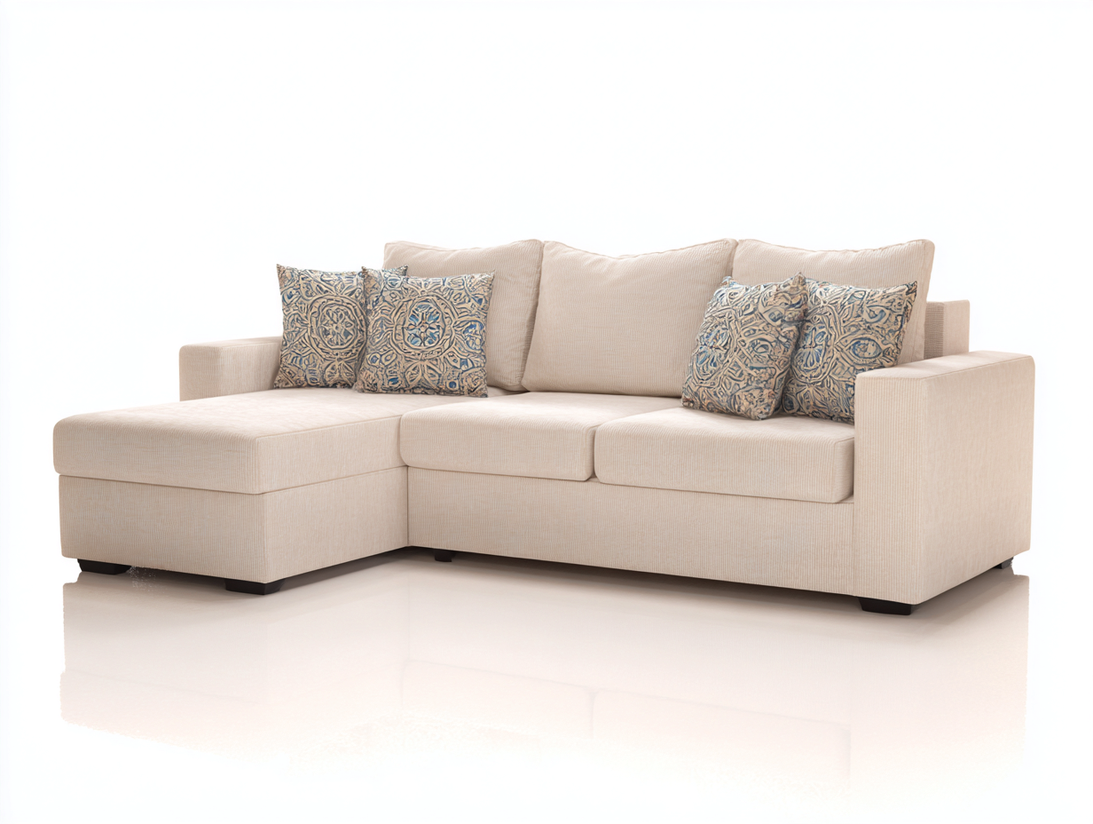 Canapé d'angle en tissu 245x160x80 cm - beige - design contemporain pour salon-Pineuphaus