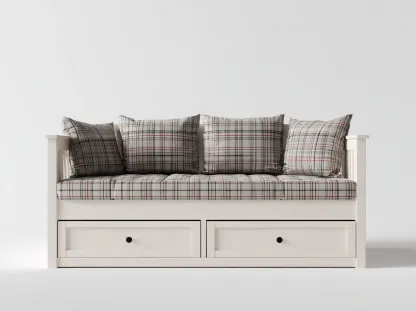 Canapé lit en bois et tissu pour chambre 190x85x75 cm - blanc et motif à carreaux - style classique-Pineuphaus