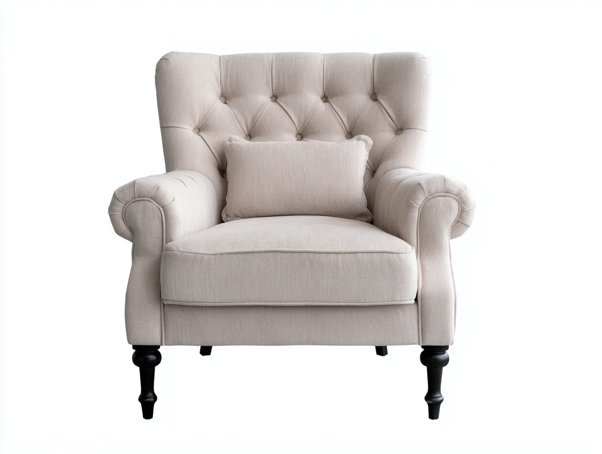 Fauteuil en tissu beige capitonné 85x80x95 cm - beige - adapté au salon - style classique-Pineuphaus