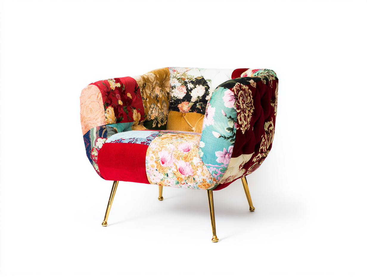 Fauteuil en velours patchwork 88x85x90 cm - multicolore - adapté au salon - style décoratif-Pineuphaus